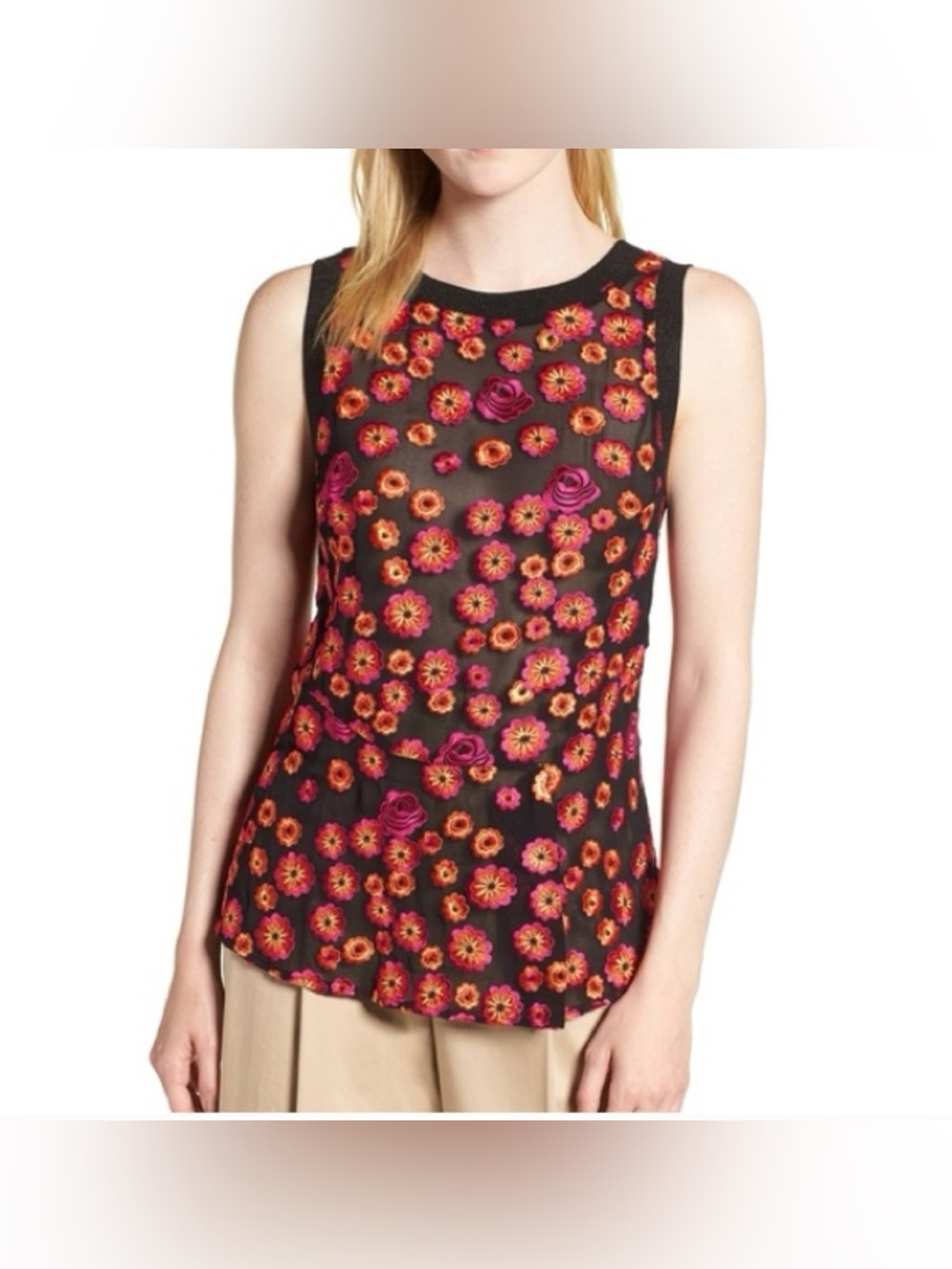 Lewit Floral Embroidered Tank Top Small